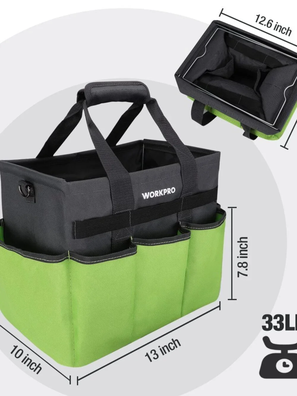 WORKPRO Garden Tool Bag Organizer, Heavy Duty Gardening Tote Bag with 10 Pockets